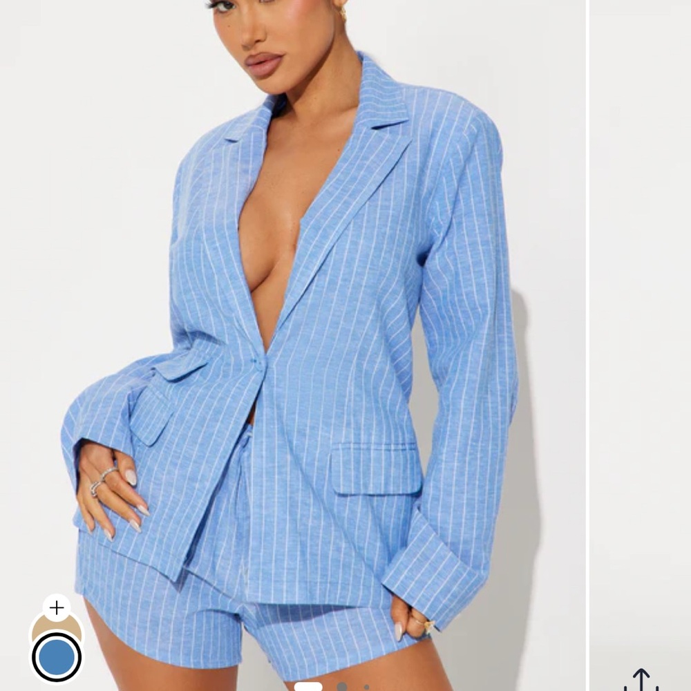 Wherever You Go Pinstripe Linen Blazer - Blue/combo - L